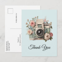 Kamera mit Blumen Retro Pastell Bild Danke