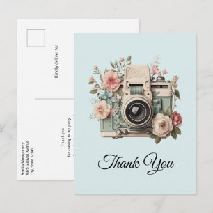 Kamera mit Blumen Retro Pastell Bild Danke Postkarte