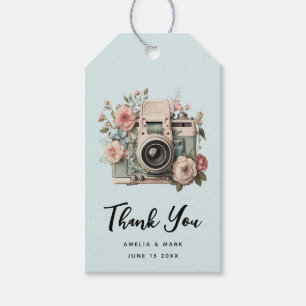 Kamera mit Blumen Retro Pastell Bild Hochzeit Geschenkanhänger