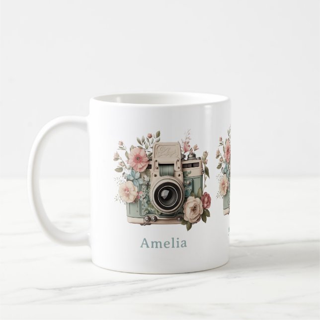 Kamera mit Blumen Retro Pastell Bild Kaffeetasse (Links)