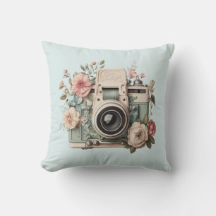 Kamera mit Blumen Retro Pastell Bild Kissen