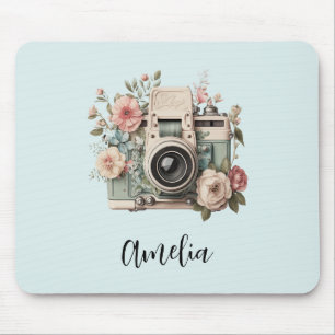 Kamera mit Blumen Retro Pastell Bild Mousepad