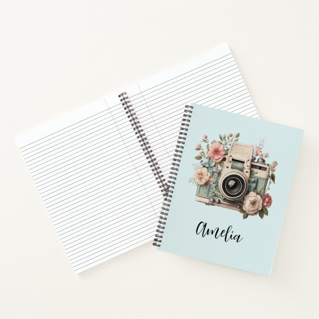 Kamera mit Blumen Retro Pastell Bild Notizbuch (Innenseite)