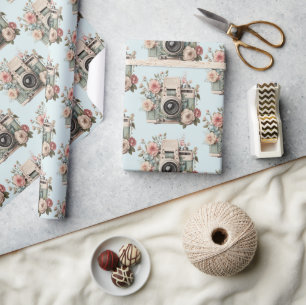 Kamera mit Blumen Retro-Pastell-Muster Geschenkpapier