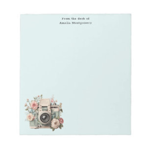 Kamera mit Blumen Retro Pastell Notizblock