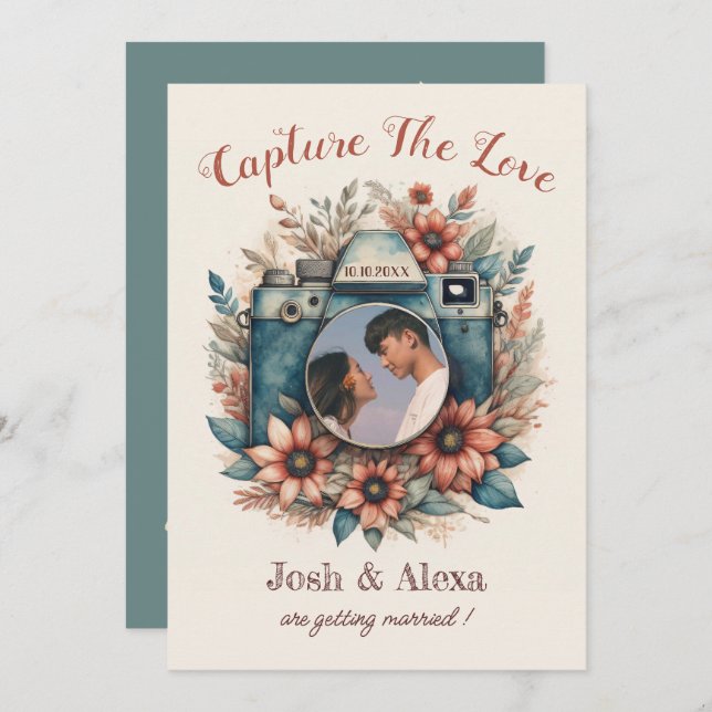 Kamera mit Blumenhochzeit Einladung (Vorne/Hinten)