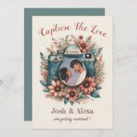 Kamera mit Blumenhochzeit Einladung