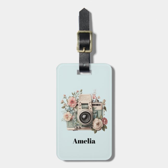 Kamera mit Retro-Pastell-Blumenbild Gepäckanhänger (Vorderseite vertikal)
