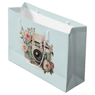 Kamera mit Retro-Pastell-Blumenbild Große Geschenktüte