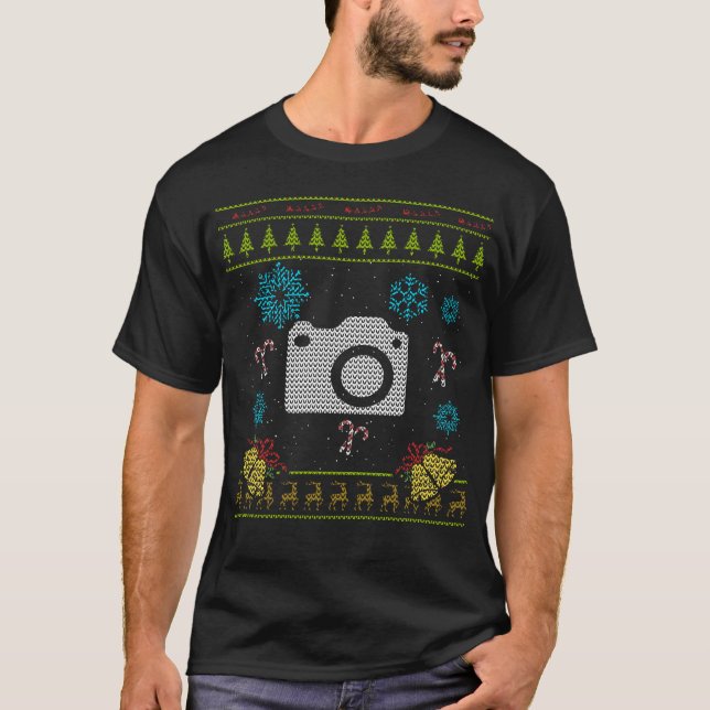 Kamera-Weihnachtsstrickjacke-Shirt-Fotograf T-Shirt (Vorderseite)