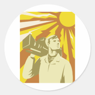 Kameramann-Film-Crew mit Videokamera Runder Aufkleber