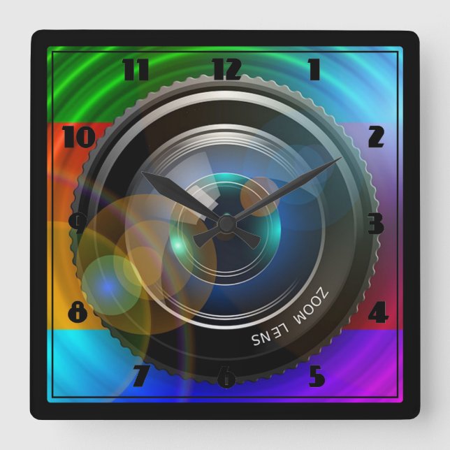 Kameraobjektiv Quadratische Wanduhr (Vorderseite)
