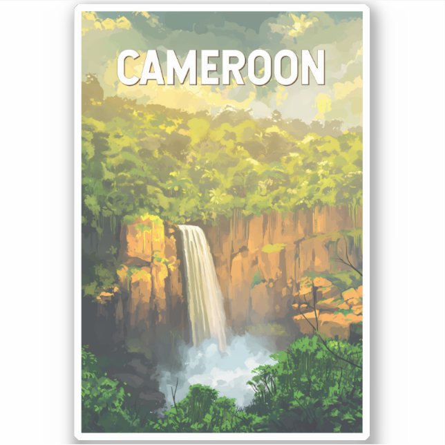 Kamerun Illustration Travel Art Vintag Aufkleber (Vorderseite)