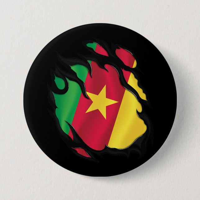 Kamerun zerrissene Flagge Button (Vorderseite)