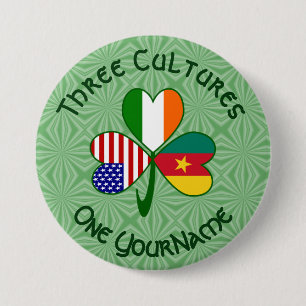 Kamerunisch Irisch Amerikanische Flaggen Shamrock  Button