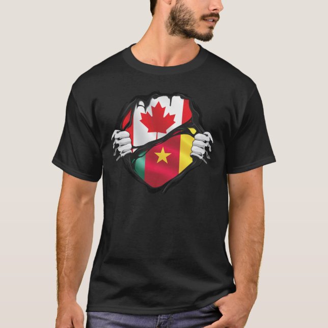 Kamerunische Kanadische Handgepanzerte Roots-Flagg T-Shirt (Vorderseite)