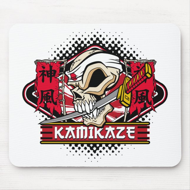 Kamikaze Schädel mit japanischem Schwert Mousepad (Vorne)