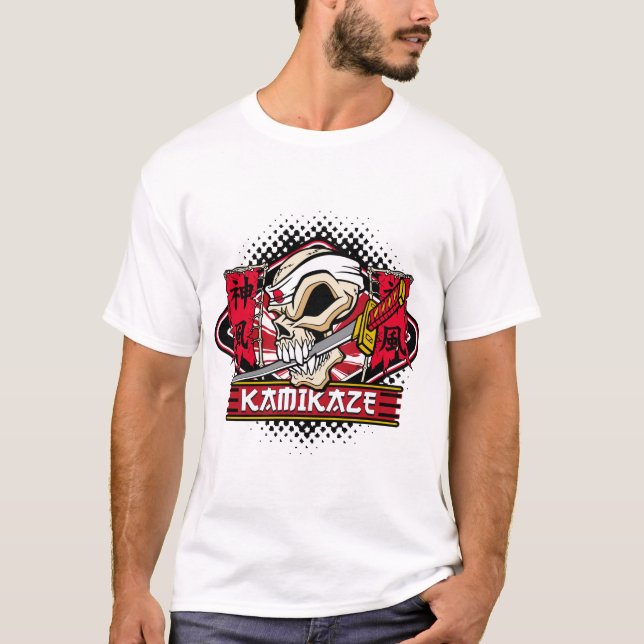 Kamikaze-Schädel mit japanischer Klinge T-Shirt (Vorderseite)