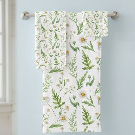 Kamille Blume Botanisches rustikales Muster Badhandtuch Set