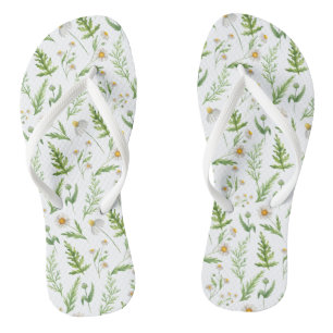 Kamille Blume Botanisches rustikales Muster Flip Flops
