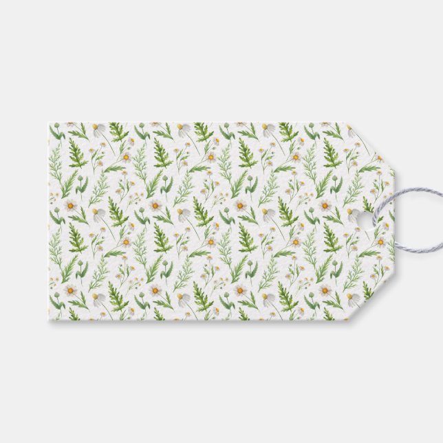 Kamille Blume Botanisches rustikales Muster Geschenkanhänger (Vorderseite (Horizontal))