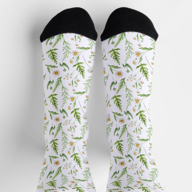 Kamille Blume Botanisches rustikales Muster Socken (Oben)