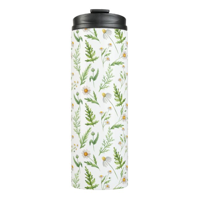 Kamille Blume Botanisches rustikales Muster Thermosbecher (Vorderseite)