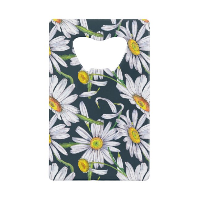 Kamille Blume: Dunkelblaue Wasserfarbe. Geldbeutel Flaschenöffner (Vorderseite)