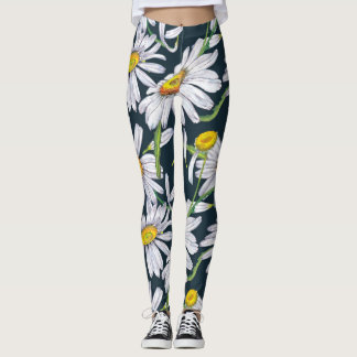 Kamille Blume: Dunkelblaue Wasserfarbe. Leggings