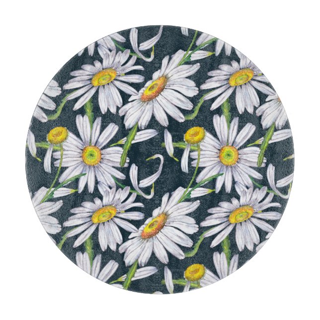 Kamille Blume: Dunkelblaue Wasserfarbe. Schneidebrett (Vorderseite)