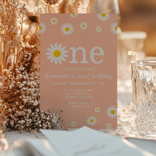 Kamille Blume Wildblume Koralle Erster Geburtstag Einladung