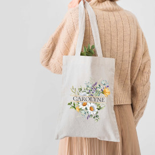 Kamille Floral Brautjungfer Monogramm Name Tragetasche