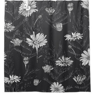 Kamille schwarzer Pen: Blumenmuster. Duschvorhang