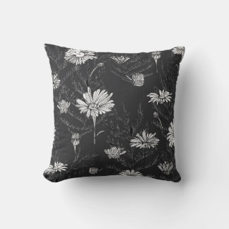 Kamille schwarzer Pen: Blumenmuster. Kissen