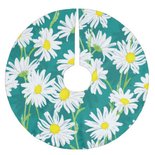 Kamillen Türkis: Blumige nahtlose Illustration. Polyester Weihnachtsbaumdecke
