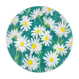 Kamillen Türkis: Nahtlose Blumenillustration. Schneidebrett