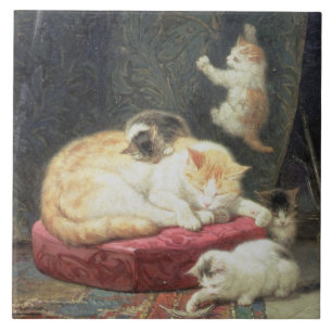 Kamin-Glück (Öl auf Platte) Fliese