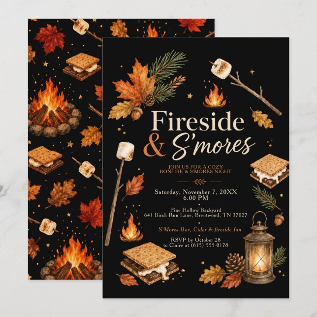 Kamin & S’mores Einladung (Vorne/Hinten)