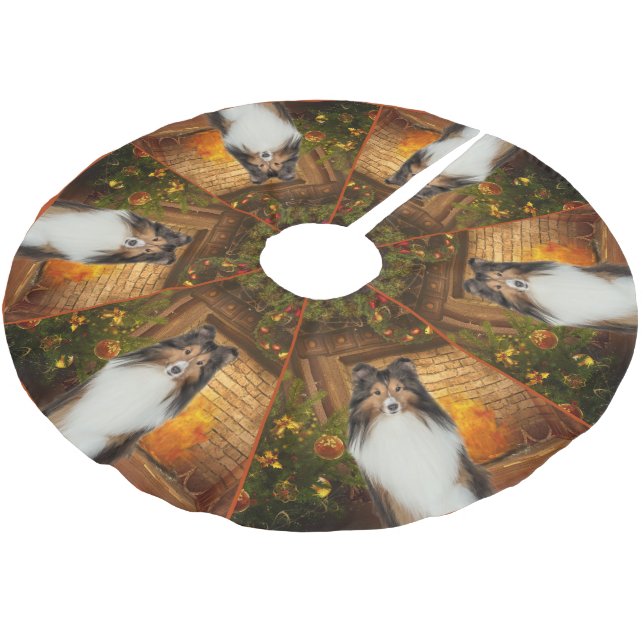 Kamin Sheltie Baum-Rock Polyester Weihnachtsbaumdecke (Schrägansicht)