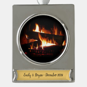 Kamin-Warme-Winterszene-Fotografie Banner-Ornament Silber