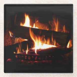 Kamin-Warme-Winterszene-Fotografie Glasuntersetzer