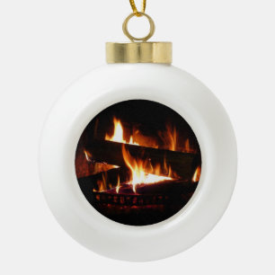 Kamin-Warme-Winterszene-Fotografie Keramik Kugel-Ornament