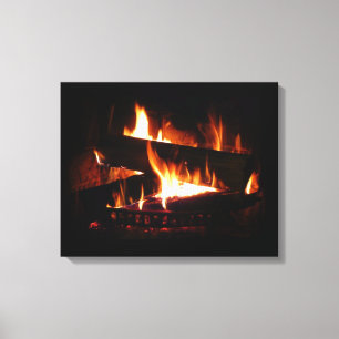 Kamin-Warme-Winterszene-Fotografie Leinwanddruck