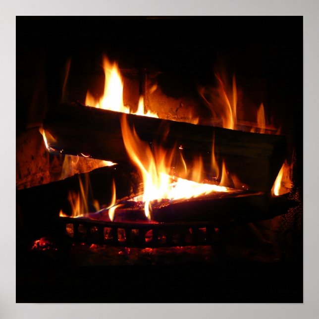 Kamin-Warme-Winterszene-Fotografie Poster (Vorne)