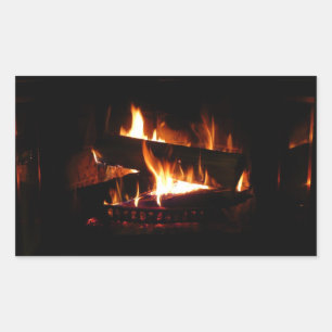 Kamin-Warme-Winterszene-Fotografie Rechteckiger Aufkleber