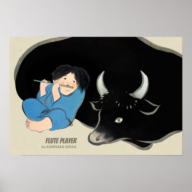 Kamisaka Sekka Flute Spieler Oxherd Japan CC0475 Poster (Vorne)