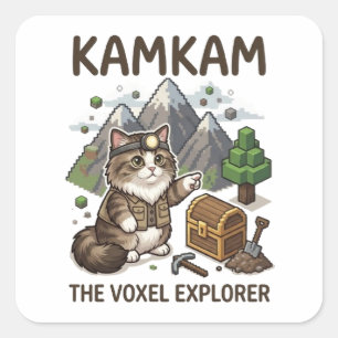 KAMKAM The Voxel Explorer Lustiger Gamer-Katze Pix Quadratischer Aufkleber
