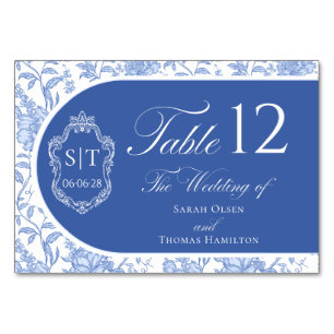 Kamm-Monogramm Delft Blau Floral Schrift Tischnummer