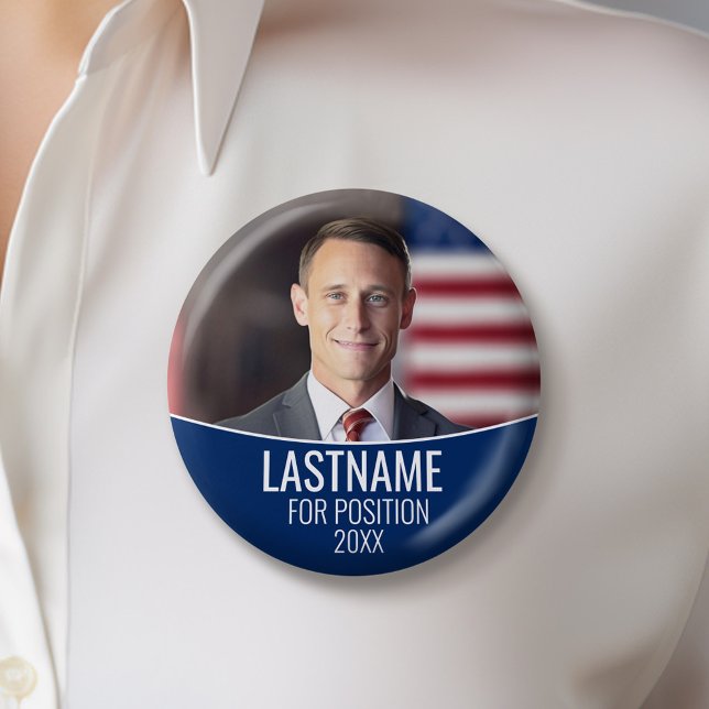 Kampagnen-Foto mit Farbblock - Blau und Weiß Button (Custom Campaign Buttons - Make Your Own Election Swag)