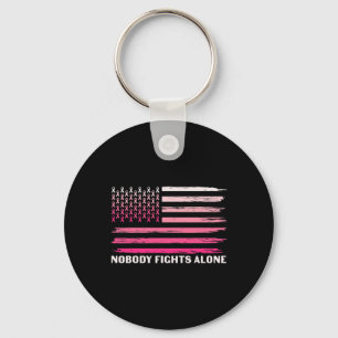 Kampf allein Brustkrebs USA Flagge Rosa Band Schlüsselanhänger